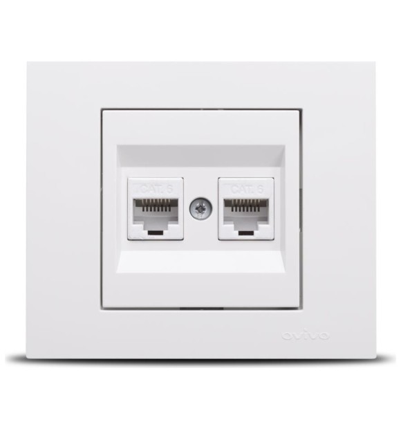 Priza date dubla RJ45 Cat6 UTP, alb, gama Grano - Ovivo