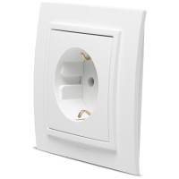 Priza Schuko 16A alb mat cu contact de protectie, gama Zena - vedere laterala