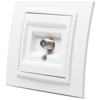 Priza TV alb mat Zena - conector F coaxial, Elbi - vedere laterala