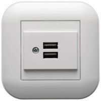 Priza dubla USB alb Loft OVIVO - incarcare 2x USB ingropata - vedere laterala