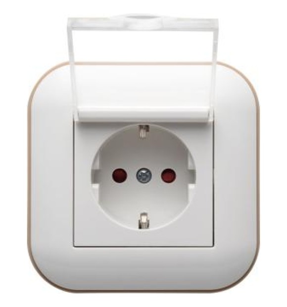 Priza Schuko 16A cu capac si protectie copii, alb/Kraft, gama Loft - Ovivo