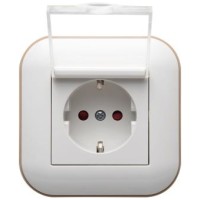 Priza Schuko 16A cu capac si protectie copii, alb/Kraft, gama Loft - Ovivo