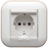 Priza Schuko 16A cu capac si protectie copii, alb/Kraft, gama Loft - Ovivo - vedere laterala