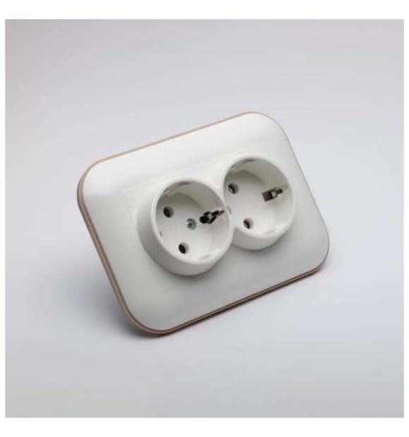 Priza dubla Schuko 16A alb/Kraft, gama Loft - Ovivo