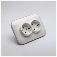 Priza dubla Schuko 16A alb/Kraft, gama Loft - Ovivo