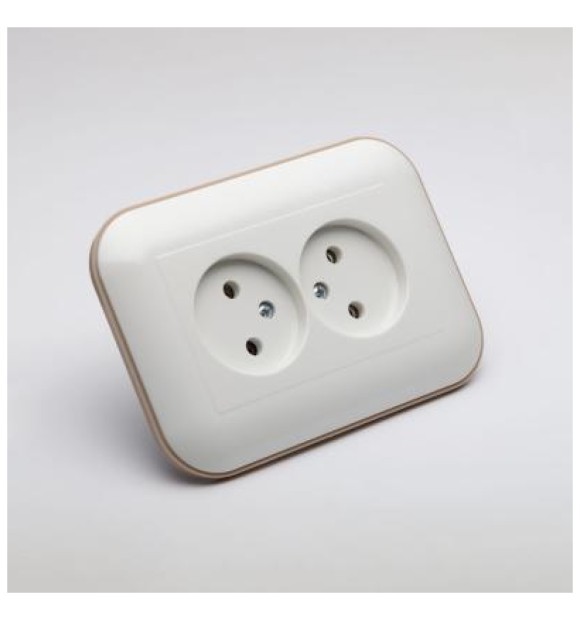 Priza dubla Schuko 16A alb/Kraft, gama Loft - Ovivo