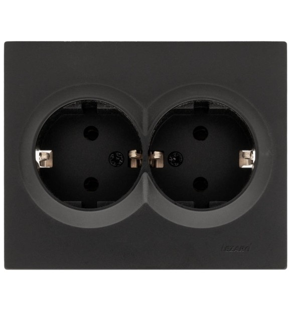 Priza dubla Schuko 16A negru Vesna Lezard, cu contact de protectie
