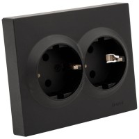 Priza dubla Schuko 16A negru Vesna Lezard, cu contact de protectie - ambalaj