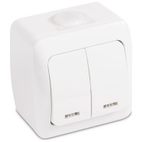 Comutator aplicat 10A alb cu LED, gama Alsu - vedere laterala