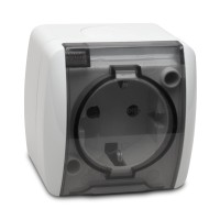 Priza Schuko cu capac aplicata 16A IP54 gri Eva - vedere laterala