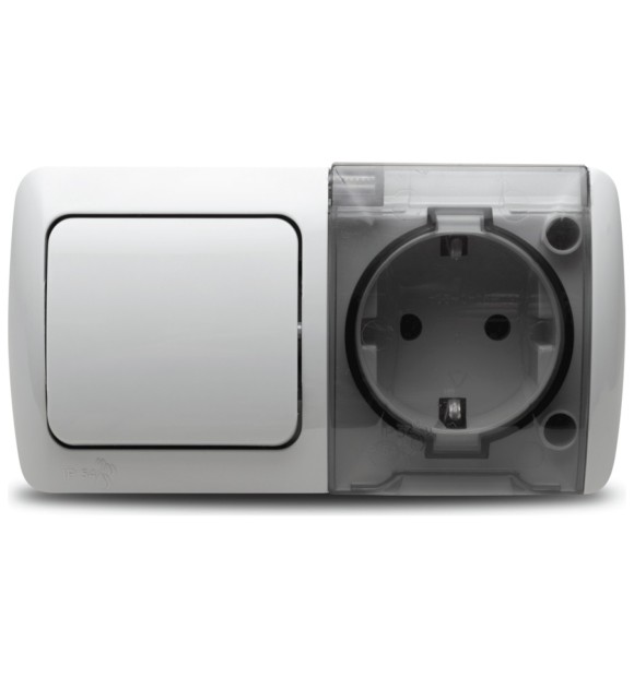 Priza cu capac + intrerupator aplicat 16A IP54 gri Eva