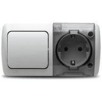Priza cu capac + intrerupator aplicat 16A IP54 gri Eva