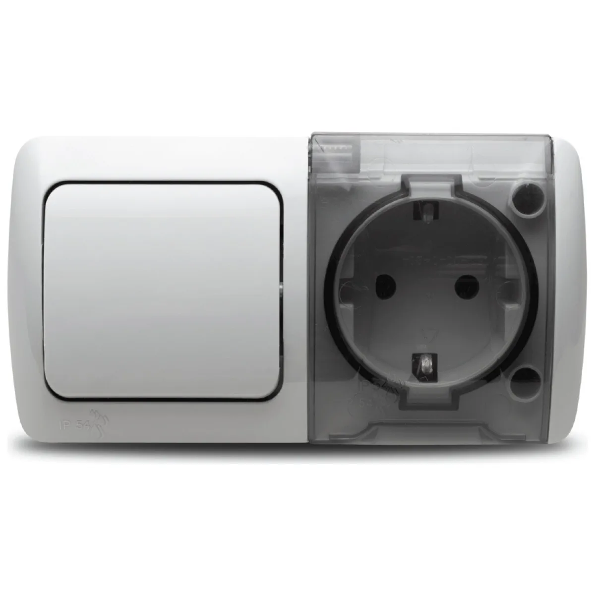 Priza cu capac + intrerupator aplicat 16A IP54 gri Eva
