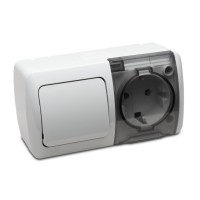 Priza cu capac + intrerupator aplicat 16A IP54 gri Eva - vedere laterala