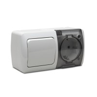 Priza cu capac + intrerupator aplicat 16A IP54 gri Eva - detaliu