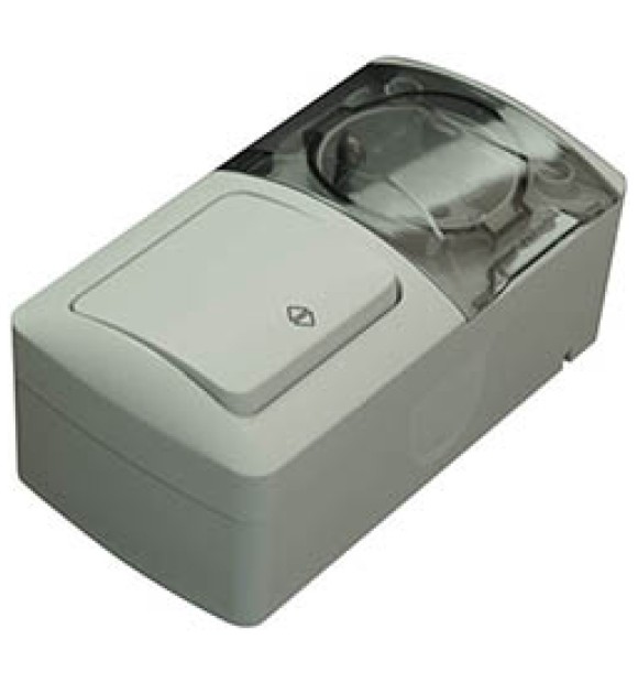 Priza cu capac + intrerupator cap scara aplicat 16A IP54 gri Eva