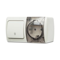 Priza cu capac + intrerupator cap scara aplicat 16A IP54 gri Eva - vedere laterala