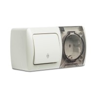 Priza cu capac + intrerupator cap scara aplicat 16A IP54 gri Eva - detaliu