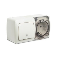 Priza cu capac + intrerupator cap scara aplicat 16A IP54 gri Eva - ambalaj