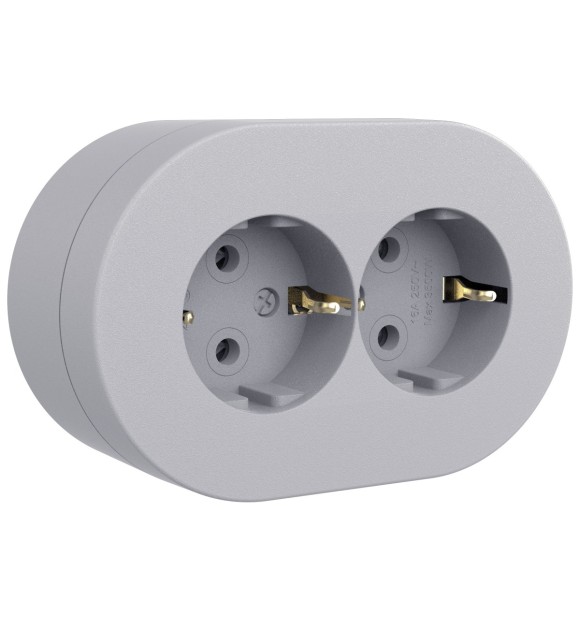Priza dubla Schuko aplicata 16A IP54 gri Xone - Ovivo