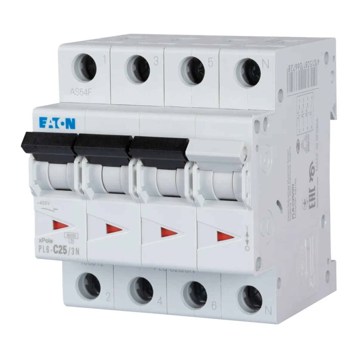 Intrerupator automat 25A 3P+N curba C 6kA, 4 module - Eaton