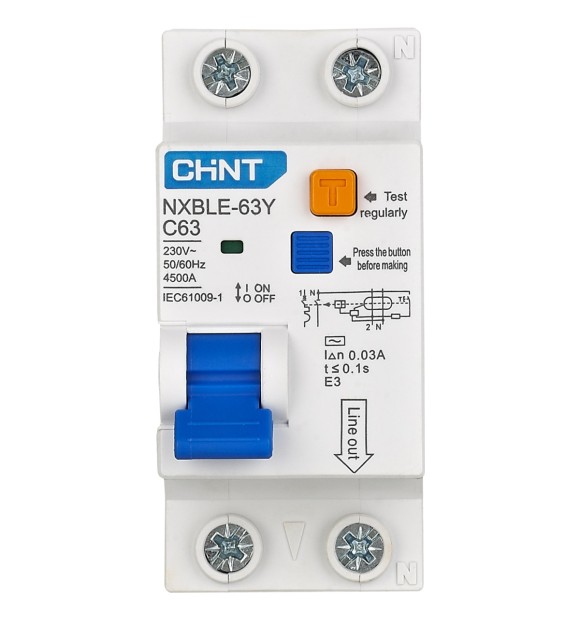 Intrerupator diferential RCBO 10A 1P+N curba C 30mA tip AC, Chint