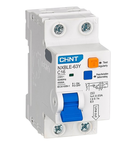 Intrerupator diferential RCBO 16A 1P+N curba C 30mA tip AC, Chint