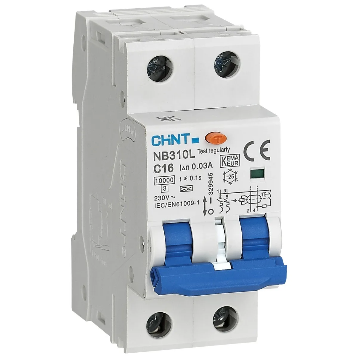Intrerupator diferential RCBO 20A 3P+N curba C 30mA 6kA tip AC Chint