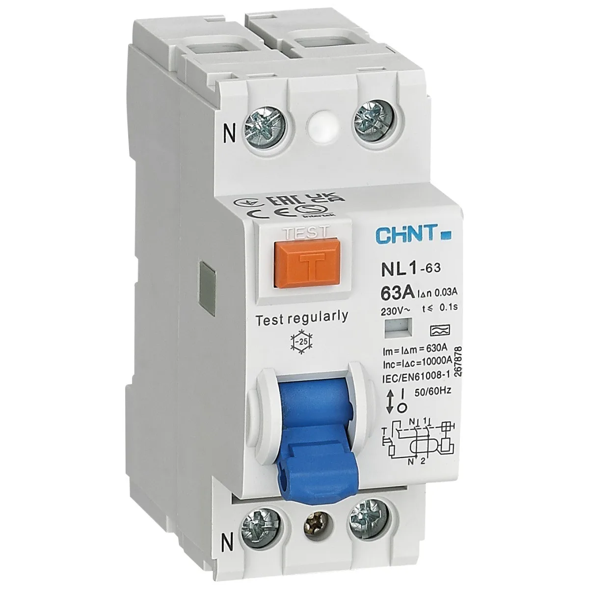 Intrerupator Diferential RCCB 40A 2P 30mA 6kA tip AC, Chint