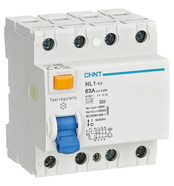 Intrerupator diferential RCCB 63A 4P 30mA tip AC, 6kA Chint