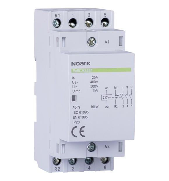 Contactor modular Noark Ex9CH25 25A 2P 2NO 230V, sina DIN
