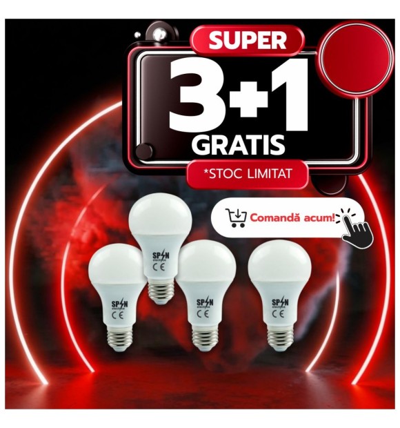 Bec LED E27 A60, 8W 70W, lumina rece 6400K, 880Lm, set 4 buc