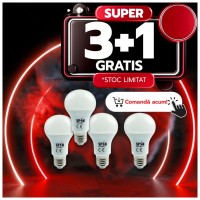 Bec LED E27 A60, 8W 70W, lumina rece 6400K, 880Lm, set 4 buc