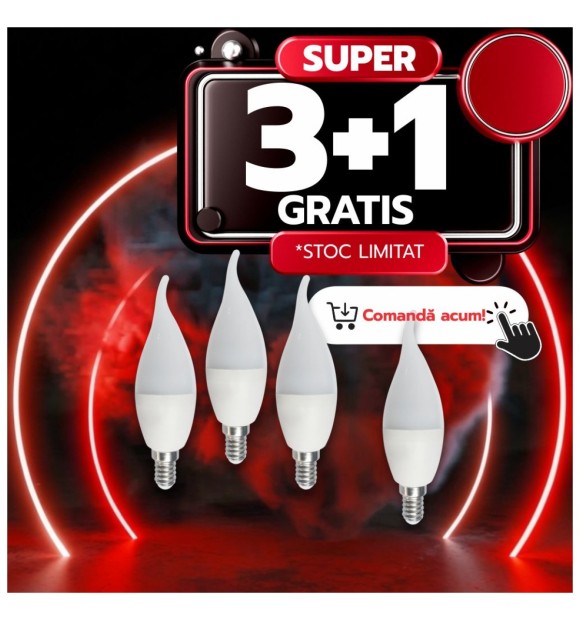 Bec LED lumanare flama E14, C35, 7W 60W, 2700K, set 4 buc