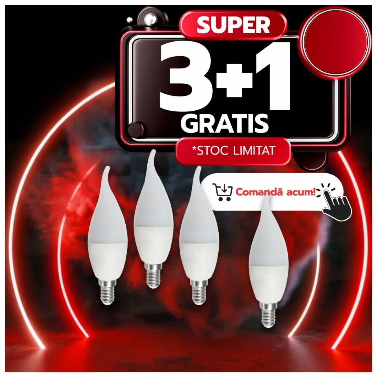 Bec LED lumanare flama E14, C35, 7W 60W, 2700K, set 4 buc