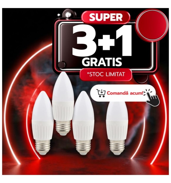 Bec LED lumanare C37 E27 9W 75W 2700K, baza ceramica, set 4 buc