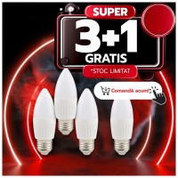 Bec LED lumanare C37 E27 9W 75W 2700K, baza ceramica, set 4 buc