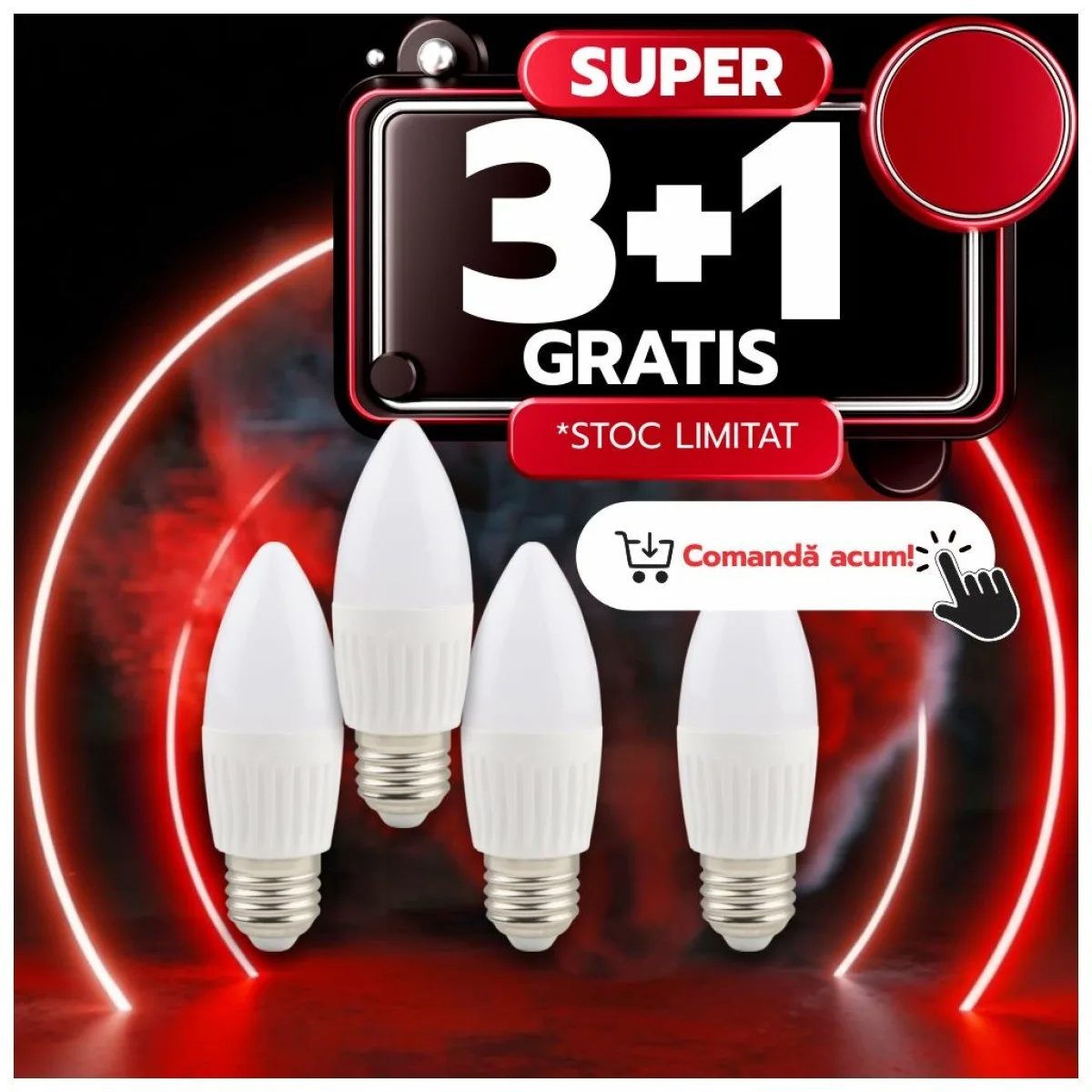 Bec LED lumanare C37 E27 9W 75W 2700K, baza ceramica, set 4 buc