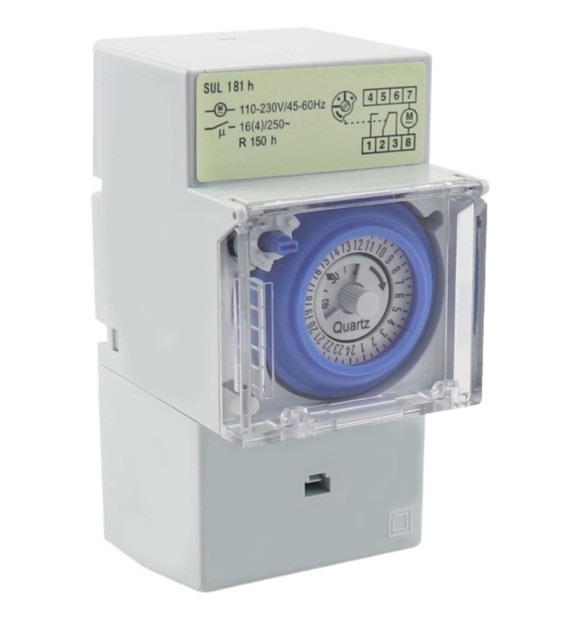 Temporizator orar mecanic 24h, sina DIN, 230V 16A, contact SPDT