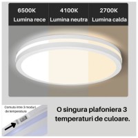 Plafoniera LED IP65 40W, 3600lm, 3CCT, 300x55mm, Alba - vedere laterala