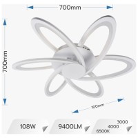Lustra LED 108W cu 6 brate, 3 culori 3000K-6500K, telecomanda, 700x700mm - imagine 7