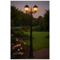 Stalp Iluminat Exterior 2 Brate Negru 2xE27 40W IP44, 2.2m - vedere laterala