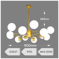 Lustra 12 Brate Cosmo Gold 12xE27 IP20, Auriu, 900x680mm - detaliu