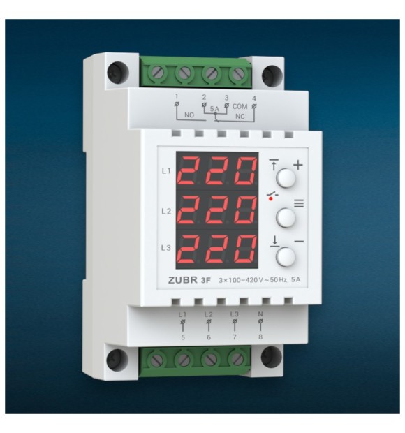 Releu de Tensiune Trifazat ZUBR 3F, 120-280V, 5A, Sina DIN