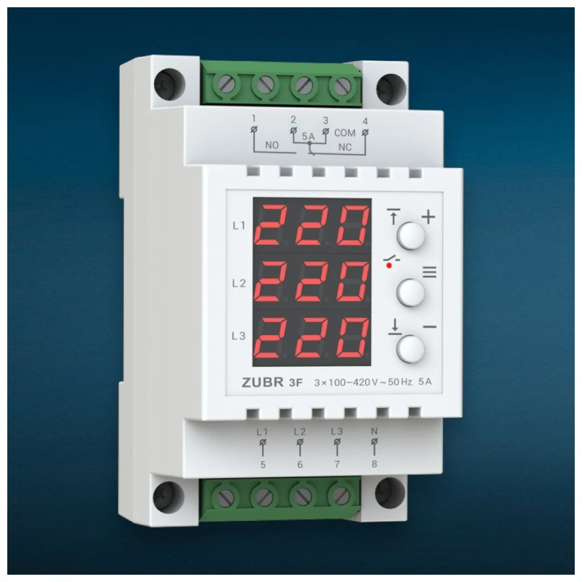 Releu de Tensiune Trifazat ZUBR 3F, 120-280V, 5A, Sina DIN