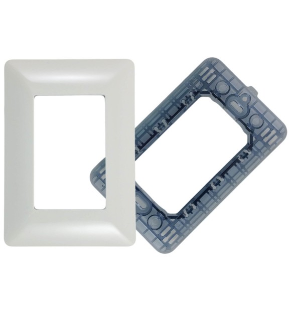 Suport cu Rama 3 Module Spin Neo, Plastic Alb-Gri, Montaj Ingropat