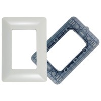 Suport cu Rama 3 Module Spin Neo, Plastic Alb-Gri, Montaj Ingropat