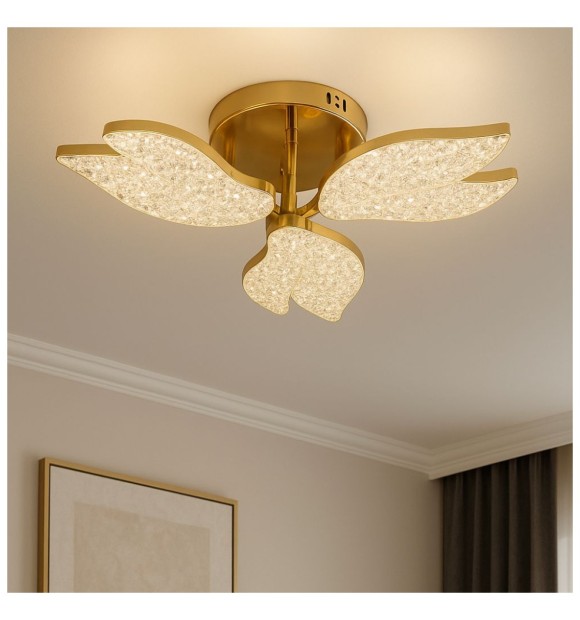 Lustra LED 3 Brate Aurie 40W 4300lm Dimabila CCT cu Telecomanda