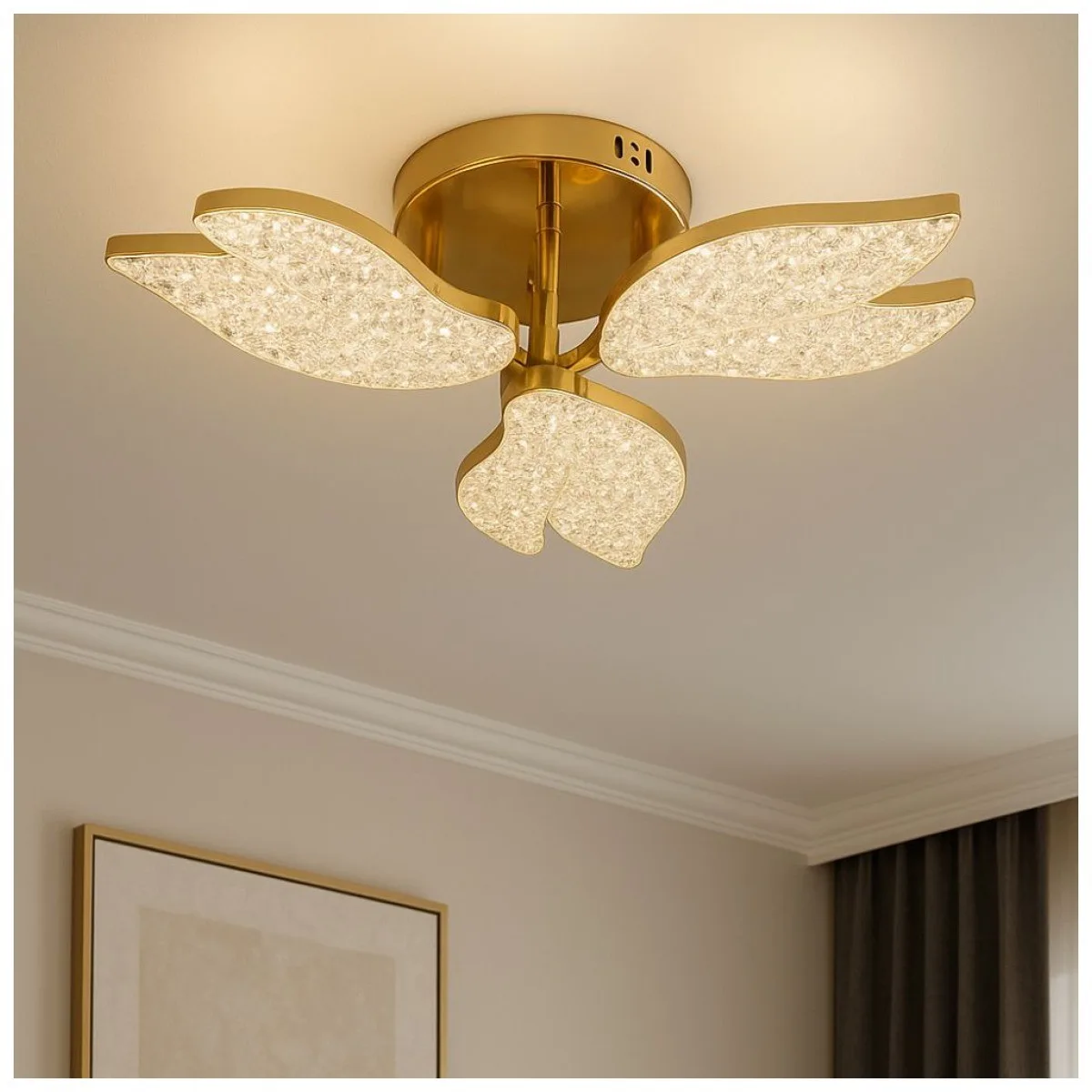 Lustra LED 3 Brate Aurie 40W 4300lm Dimabila CCT cu Telecomanda