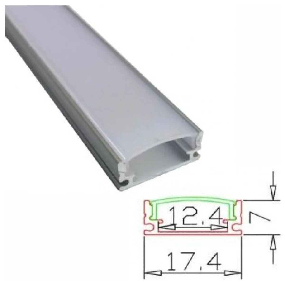 Profil Aluminiu 2m Aplicat Convex 17.4x7mm pentru Banda LED